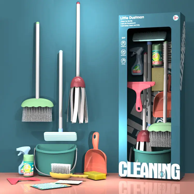 Educational Gifts Kids Cleaning Set Boys Girls Sweep Mop Kitchen Pretend Play Birthday Tool Toys