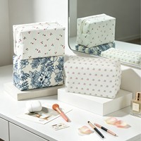 Sac de maquillage en velours côtelé à imprimé floral personnalisé WAALUU, trousse de toilette de voyage, sac de rangement pour accessoires de filles, sac cosmétique pour un usage quotidien