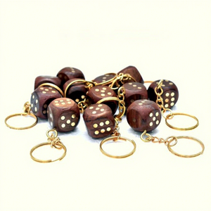 Handmade Eco-Friendly Wooden Carabiner Dice Keychain Natural Wood Gaming <b>Vintage</b> Rustic Lucky Charming <b>Key</b> Ring - Product Image 2