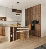Système d'armoires de cuisine en bois grainé VERMONHOUZZ OEM, armoires de rangement contemporaines intégrées avec îlot pour projets résidentiels