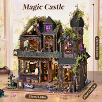 Kit de puzzle 3D en bois personnalisé ETKVR KT06 Magic Academy Book Nook, kit de maison à construire soi-même, éclairage LED, décoration de bibliothèque de château magique de luxe