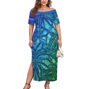 Pacific Island Dresses Women Micro polinesia Mumu Dress Set hawaiana Design tropicale Maxi gonna con <span class=keywords><strong>maniche</strong></span> corte e spacco - Product Image 3