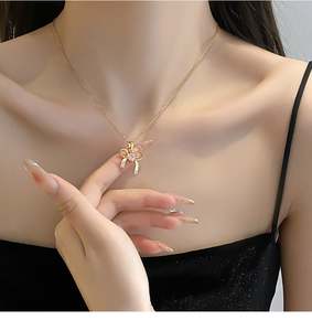 Collare De Acero inossidabile impermeabile <span class=keywords><strong>oro</strong></span> placcato 18K collana in acciaio inox <span class=keywords><strong>rosa</strong></span> zircone Charm papillon catena clavicola <span class=keywords><strong>donna</strong></span> - Product Image 2