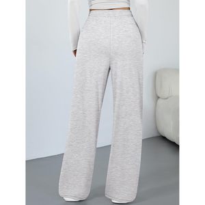 Pantalon de survêtement large pour femme, taille mi-haute, 100 % coton tricoté respirant, avec poches, pantalon de pyjama fluide et décontracté - Product Image 4