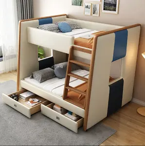 Modern Home Furniture Wooden Bedroom Bunkbed Fram Furniture Full Over Full Bunk Bed with Twin Size Trundle