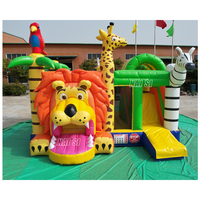 Vente flash Château gonflable combiné lion girafe commercial 5x5m pour enfants avec toboggan