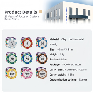 Juego de Fichas de Póker de Arcilla de 14g con Estuche de Aluminio, Logotipo Personalizado, Venta al Por Mayor - Listo para Torneos de <span class=keywords><strong>Texas</strong></span> <span class=keywords><strong>Holdem</strong></span>, Stock Disponible, MOQ Bajo - Product Image 2