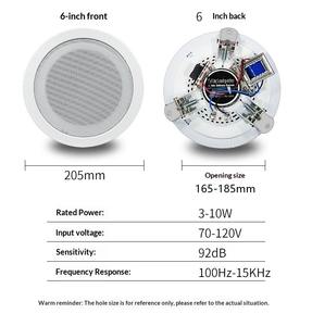 Haut-parleur de plafond 6 pouces 8Ω, système audio haute fidélité à pression fixe, lecteur de musique stéréo pour l'école - Product Image 6