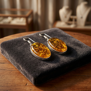 Boucles d'oreilles en ambre de la Baltique, plaquées argent sterling 925, bijoux faits à la main en ambre de la Baltique - Product Image 4