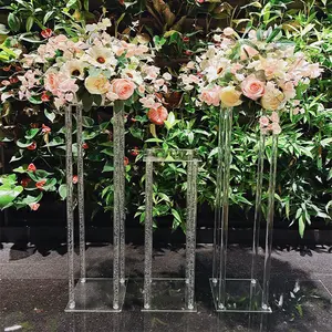 O-ring X491 toptan düğün dekorasyonu yol kurşun akrilik düğün centerpiece çiçek standı uzun boylu büyük şeffaf çiçek standı