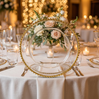 Assiette en verre décorative avec perles dorées pour mariage et fête, vente chaude directe d'usine