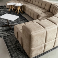 Vintage Luxus-Sofa-Set aus Vollnarbenleder, Modulares Design mit Schwammfüllung, Anpassbare Farbe und Form, Bogenförmig für Wohnzimmer