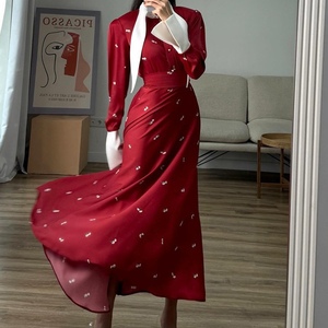 Vestidos Elegantes de Satén Estampado para Mujer, de Manga Larga, que Definen la Cintura, a la Moda - Product Image 4