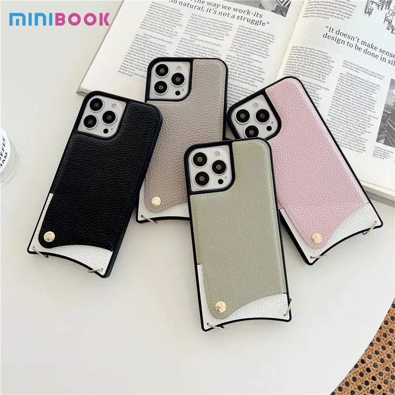 Minibook New style Fish tail color change lychee Girls PU leather lanyard mobile phone case for iPhone 13 Pro