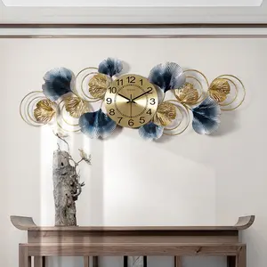 New Coming Flower Sculpture Handmade Home Wall Decor Art Wall Clock Retro Ginkgo Leaf Metal Decorative Wall Clock