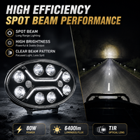 Phare de conduite LED multifonction ovale de 9 pouces, faisceau spot 80W avec lumière de position bicolore et clignotant d'avertissement