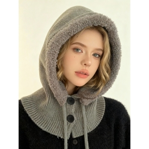 Chapeau Balaclava en Acrylique <span class=keywords><strong>Tendance</strong></span> pour Femmes Printemps Automne Hiver Chaud Quotidien Écharpe Intégrée Protection des Oreilles Tricoté Bouton - Product Image 2
