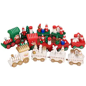 Merry Christmas Wooden Train Set Toy Christmas Ornaments Gifts For Kids