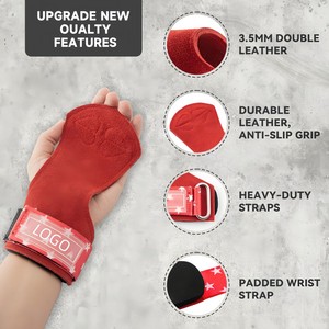 Poignées de musculation professionnelles antidérapantes en microfibre double 3,5 mm avec logo personnalisé et sangles de soutien pour les poignets - Product Image 2