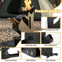 Réchaud fusée portable en acier au carbone noir pour camping, cuisson extérieure, chauffage et transport en extérieur