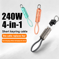 Câble USB court 4-en-1 pour accessoires mobiles, cordon de charge rapide multi-usage 240W avec ports USB A/Type C/L pour iPhone 17 Samsung