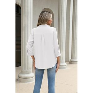 Camisa de Mujer con Botones, Manga 3/4, Cuello en V, con Bolsillo, Tela Popelina Ligera y Suave, Blusa Informal para el Trabajo - Product Image 6