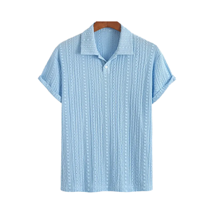 เสื้อโพลีเอสเตอร์ทอคุณภาพสูงสำหรับผู้ชายเสื้อเชิ๊ตผู้ชายแนวย้อนยุคอัจฉริยะลำลองลายดอกไม้คอเสื้อเย็บปักแบบสั้นฤดูร้อนหรูหรา - Product Image 4