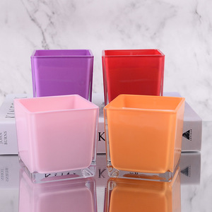 <b>Square</b> Glass Scented <b>Candle</b> Cup 300ml Four Color For Home Decoration Modern Style Floral Plant Fragrance - Product Image 2