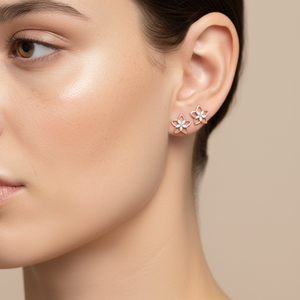 Pendientes de Flores Minimalistas de Alta Calidad al por Mayor, Joyería para Uso Diario, Oro Rosa Sólido de 18K, Pendientes de Diamantes Naturales Reales - Product Image 3