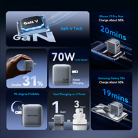 Chargeur Vention 70W Gan pour ordinateur portable, chargeur de téléphone Type C, charge rapide pour nous