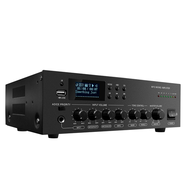 60W PA Mixer Amplifier 70V 100V 4-8 Ohm Bluetooth USB MP3 FM 3 XLR Mic 48V Phantom Public Address Background Music School Church