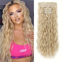 Lot de 6 extensions de cheveux synthétiques longues bouclées ondulées à clipser, fabriquées à la machine, aspect naturel élégant, pour usage quotidien