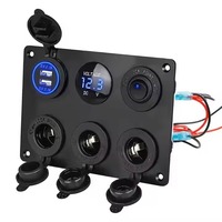 Prise de courant marine pour voiture/bateau 12V avec double USB Type-C/USB-A à charge rapide 20A, voltmètre et interrupteur à bascule pour allume-cigare, IP65