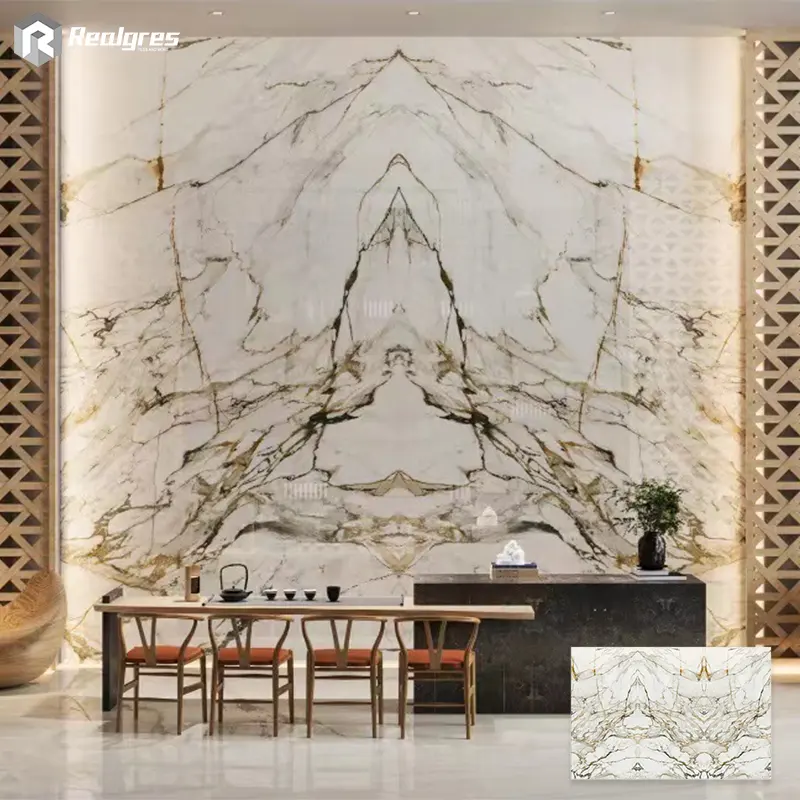 Realgres סין ספק אמבטיה קיר Calacatta זהב אריח עבור בית פנים אלגנטי Porcelanato מזוגג רצפת אריחי פורצלן
