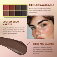 Palette de crème à sourcils 8 teintes, marque privée, imperméable, longue tenue, fini mat naturel, fabricant de cosmétiques en gros