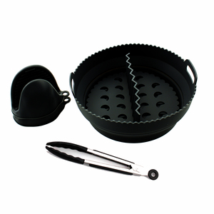 Ensemble d'accessoires pour friteuse à <span class=keywords><strong>air</strong></span> 6 en 1 en silicone - Revêtements ronds antiadhésifs résistants à la chaleur de <span class=keywords><strong>qualité</strong></span> alimentaire avec séparateur, gants, pinces, brosse à huile - Product Image 2