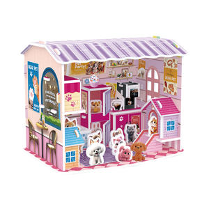 Puzzle 3D créatif, magasin d'animaux de compagnie en dessin animé, micro-maison, puzzle DIY pour enfants, jouet éducatif avec lumières LED - Product Image 3
