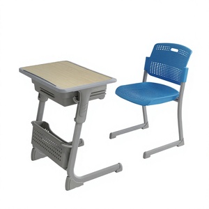 Chaise et table d'école modernes au design unique, structure métallique avec chaise en plastique PP et panier à livres - Product Image 1