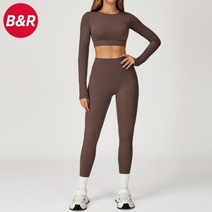 Ensemble de yoga nu, col rond, serré, anti-choc, ensemble de sport, course à pied, fitness en plein air, ensemble de yoga, tapis de yoga 4509 - Product Image 1