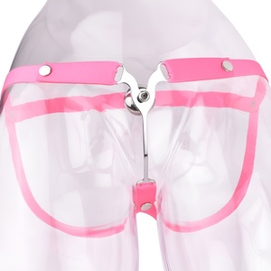 FRRK Sissy Pink <b>Elastic</b> Chastity <b>Belt</b> with Optional Catheter for Male to Female Transformation Sex Suits Steel Flat Penis Cage - Product Image 1