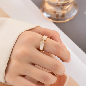 High End Natural Seashell H Shape Open <b>Ring</b> Minimalist Style Micro Inlaid Index <b>Finger</b> Band Unisex Jewelry Gift - Product Image 2