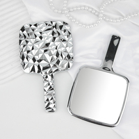 Miroir de maquillage géométrique 3D portable, miroir rond carré argenté avec poignée, miroir cosmétique texturé à ondulations ondulées, vente en gros