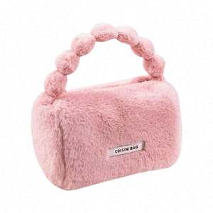 Bolso de Mano de Felpa Rosa para Mujer, con Cierre de Cremallera, Impermeable, de Piel Sintética de Conejo, Color Caramelo, para Otoño/Invierno - Product Image 1