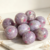 Sphère de rubis synthétique violet polie en lepidolite, pierre précieuse artificielle, boule de cristal artisanale pour cadeau et décoration intérieure, vente en gros