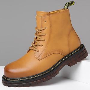 Bottes Martin pour homme, à bout rond, en cuir, avec doublure en fourrure, semelle en caoutchouc, isolantes pour l'hiver - Product Image 2