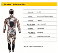 Combinaison de plongée en néoprène 5 mm camouflage deux pièces pour la pêche sous-marine, veste à capuche et pantalon, vente en gros en vrac pour la plongée sous-marine et la plongée libre - Direct Usine