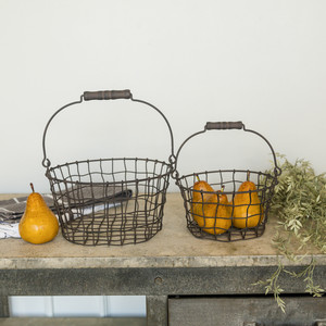 Bộ 2 giỏ sắt tròn cổ điển màu đen để đựng đồ trên bàn làm việc có tay cầm - Đa năng, tiết kiệm không gian - Product Image 1