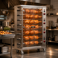 Grill à poulet au gaz commercial à 8 broches, en acier inoxydable, avec vitrine en verre pour restaurant