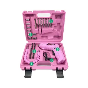 Kosten günstiges 45PCS Haushaltsschraubendreher-Toolkit mit 3,6 V 1500mAh Mini Pink Lithium-Elektroschraubendreher-Set für Damen Damen