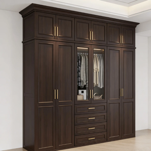 Armoire <span class=keywords><strong>sur</strong></span> <span class=keywords><strong>mesure</strong></span> avec portes en verre, éclairage LED, pré-assemblée, en noyer, norme CARB P2 - Product Image 4